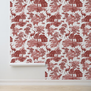Classy Elegant Red Deer Forest Animals Toile Wallpaper