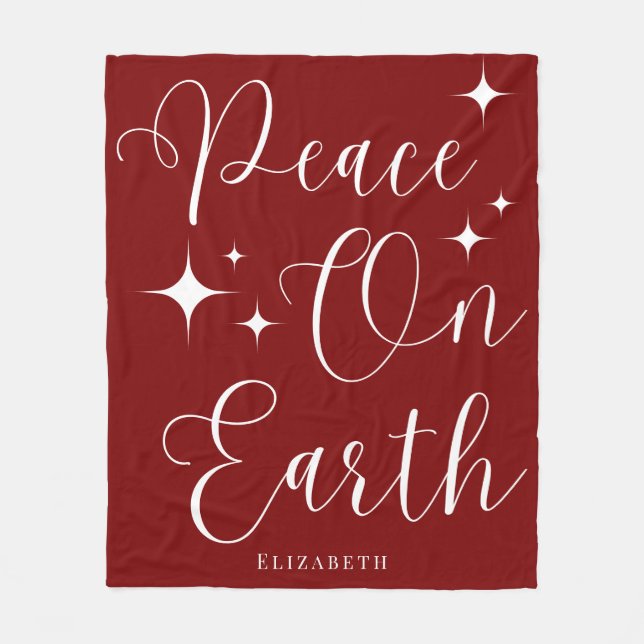 Classy Elegant Red & White Personalized Christmas  Fleece Blanket (Front)