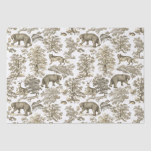 Classy Elegant Rustic Beige Forest Animals Toile Tissue Paper