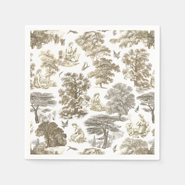 Classy Elegant Rustic Beige Gold Country Toile Napkins (Front)