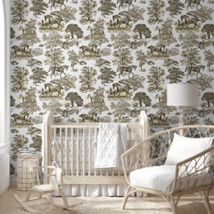 Classy Elegant Rustic Beige Horse Toile Wallpaper