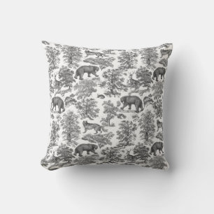 Classy Elegant Rustic Black Forest Animals Toile Throw Pillow