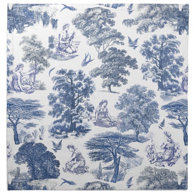 Classy Elegant Rustic Blue Country Toile Cloth Napkin (Front)