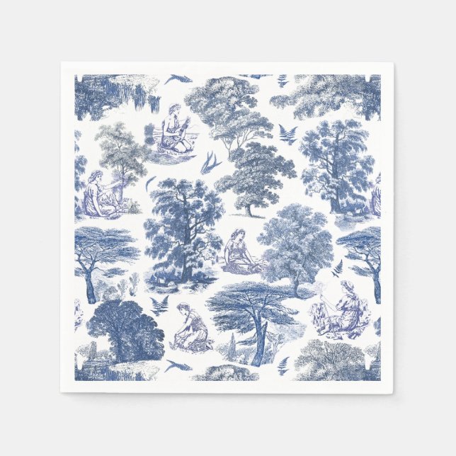 Classy Elegant Rustic Blue Country Toile Napkins (Front)