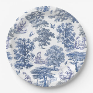 Classy Elegant Rustic Blue Country Toile Paper Plates