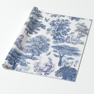 Classy Elegant Rustic Blue Country Toile Wrapping Paper