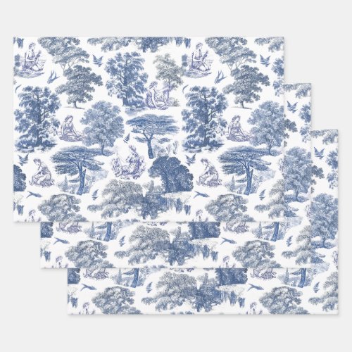 Classy Elegant Rustic Blue Country Toile Wrapping Paper Sheets