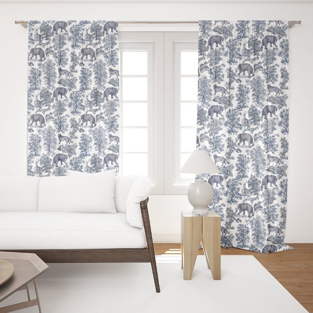 Classy Elegant Rustic Blue Forest Animals Toile Blackout Curtains (Creator Uploaded)