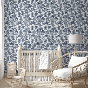 Classy Elegant Rustic Blue Horse Toile Wallpaper