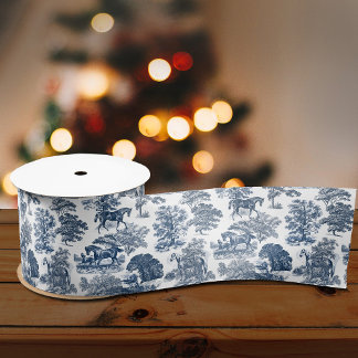 Classy Elegant Rustic Blue Horses Country Toile Satin Ribbon