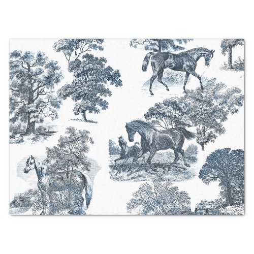 Classy Elegant Rustic Blue Horses Country Toile  Tissue Paper