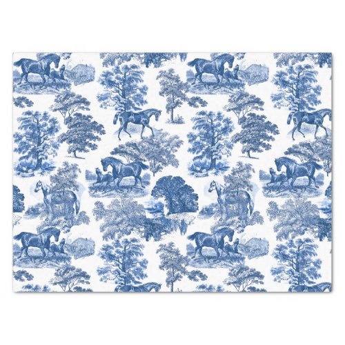Classy Elegant Rustic Blue Horses Country Toile Tissue Paper