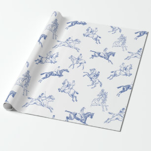 Classy Elegant Rustic Blue Horses Country Toile Wrapping Paper