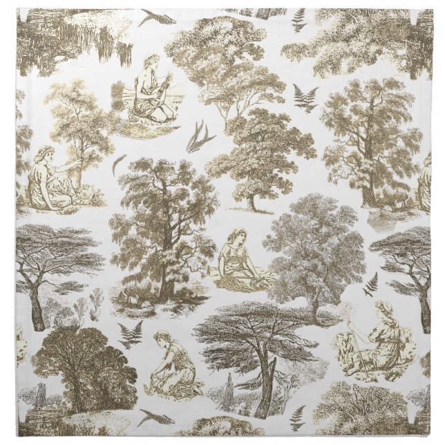 Classy Elegant Rustic Gold Beige Country Toile Cloth Napkin (Front)