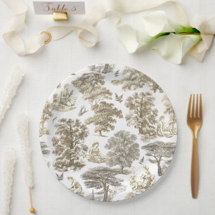 Classy Elegant Rustic Gold Beige Country Toile Paper Plates