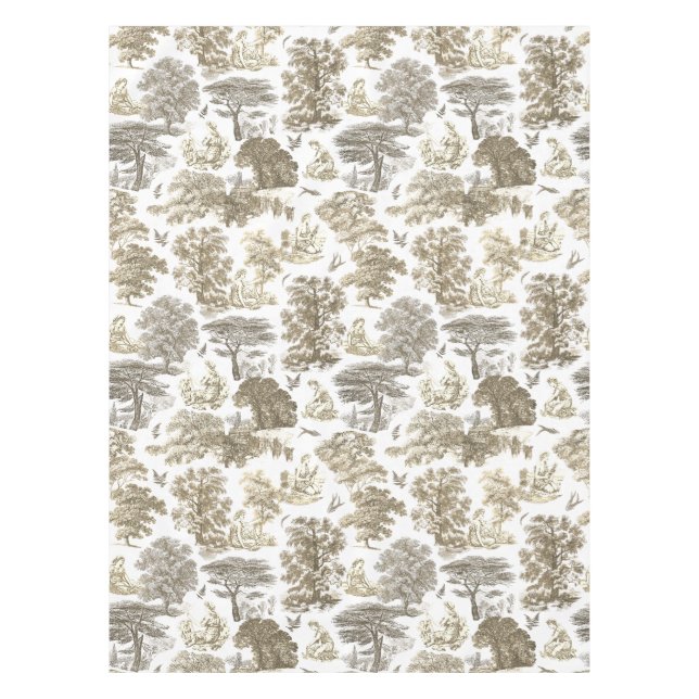 Classy Elegant Rustic Gold Beige Country Toile Tablecloth (Front)