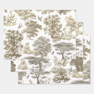 Classy Elegant Rustic Gold Beige Country Toile Wrapping Paper Sheets