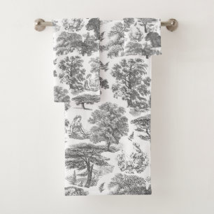 Classy Elegant Rustic Gray Country Toile Bath Towel Set