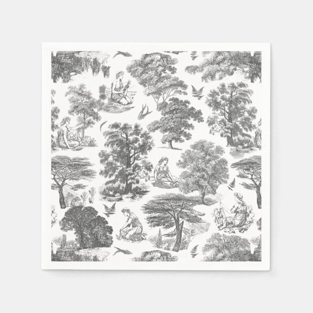 Classy Elegant Rustic Gray Country Toile Napkins (Front)