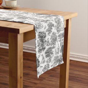 Classy Elegant Rustic Gray Country Toile Short Table Runner