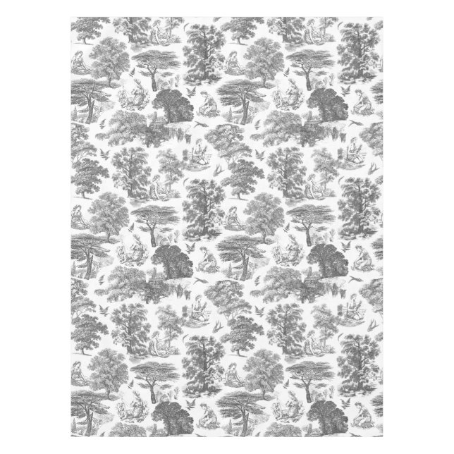 Classy Elegant Rustic Gray Country Toile Tablecloth (Front)