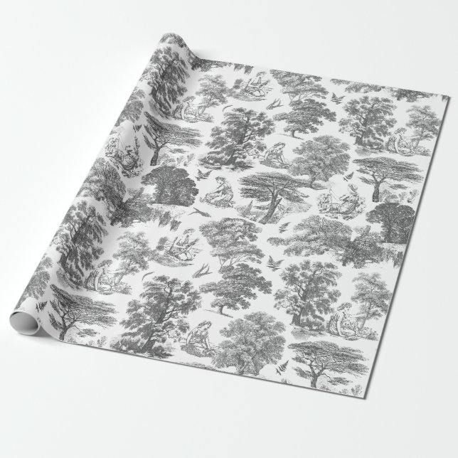 Classy Elegant Rustic Gray Country Toile Wrapping Paper (Unrolled)