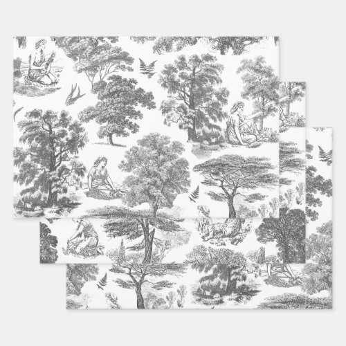 Classy Elegant Rustic Gray Country Toile Wrapping Paper Sheets