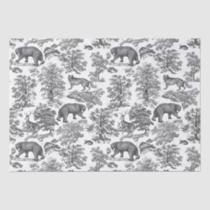 Classy Elegant Rustic Gray Forest Animals Toile Tissue Paper