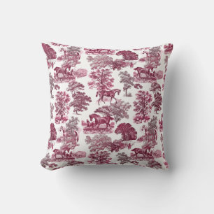 Classy Elegant Rustic Magenta Red Toile Horses  Throw Pillow