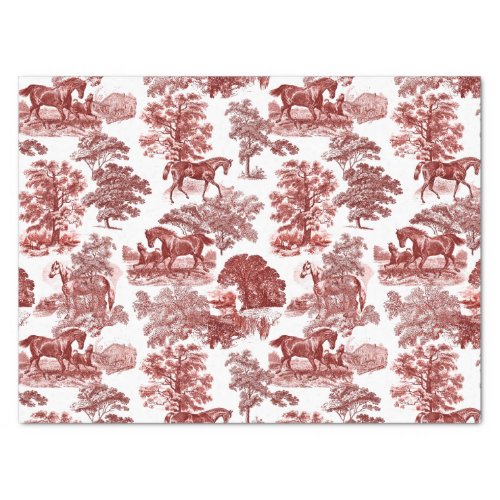 Classy Elegant Rustic Red Horses Country Toile Tissue Paper