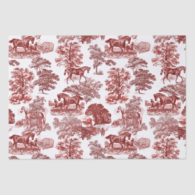 Classy Elegant Rustic Red Horses Country Toile Tissue Paper (Front)