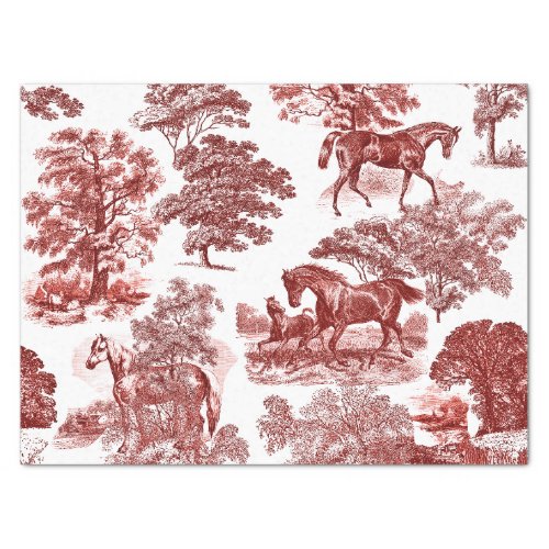 Classy Elegant Rustic Red Horses Country Toile Tissue Paper
