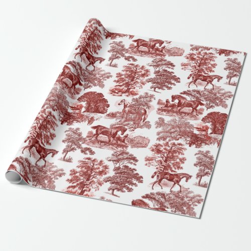 Classy Elegant Rustic Red Horses Country Toile Wrapping Paper