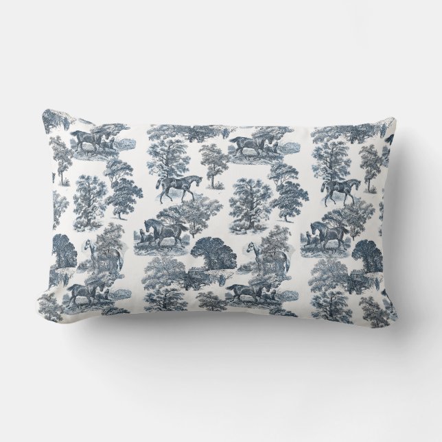 Classy Elegant Rustic Toile Horses Pattern  Lumbar Pillow (Front)