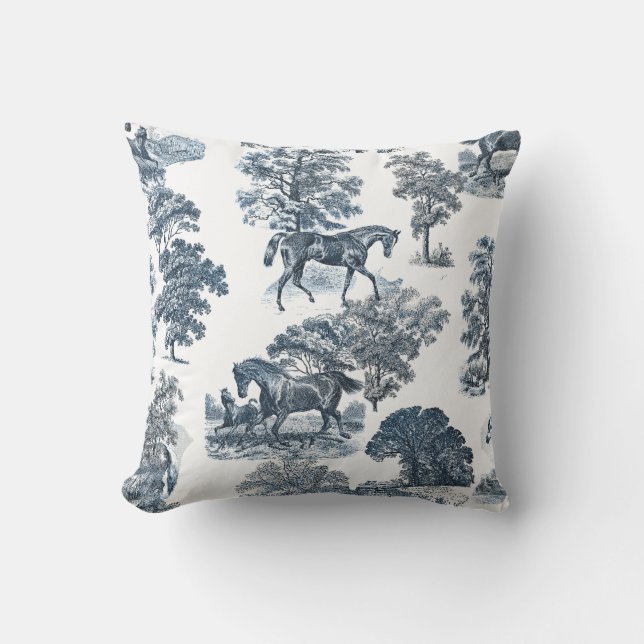 Classy Elegant Rustic Toile Horses Pattern Throw P Throw Pillow (Front)