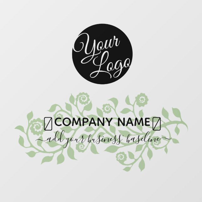 Classy Elegant Sage Green Floral Swirls Name Logo Wall Decal (Front)
