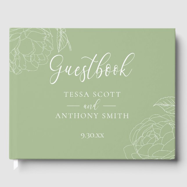 Classy Elegant Sage Green Wedding Guest Book (Front)
