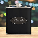 Classy Elegant Script Custom Name Personalized Flask<br><div class="desc">Add a name, and easily create your personalized flask. Click CUSTOMIZE FURTHER to change the text color or background color. You can TRANSFER this DESIGN on other Zazzle products and adjust it to fit most of the Zazzle items. Standard Studio designs are made in high-resolution vector graphics for a professional...</div>