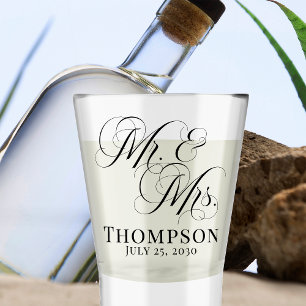 Classy Elegant Script Mr and Mrs Personalized Shot Glass