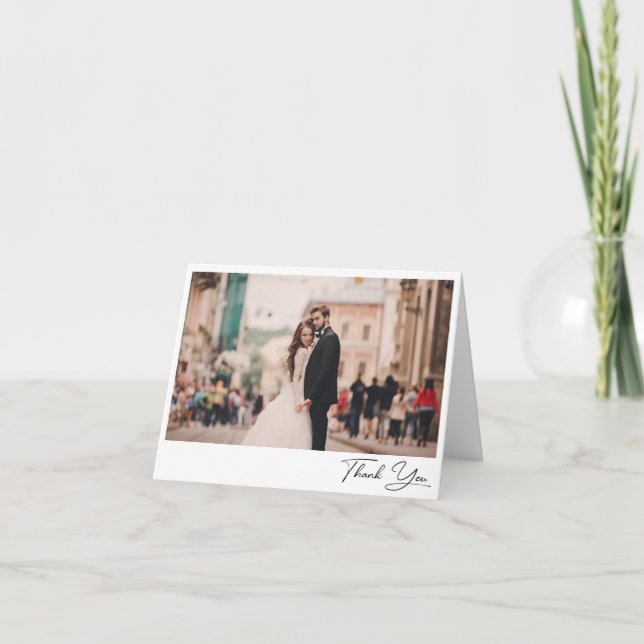 Classy Elegant Script Photo Wedding Blank Folded Letterpress Thank You Card (Front)