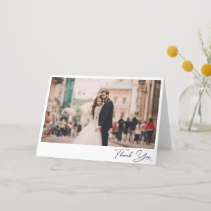 Classy Elegant Script Photo Wedding Blank Folded Thank You Card