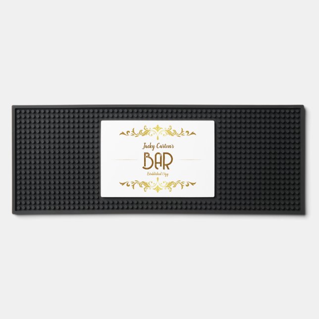 Classy  Elegant Scrollwork | Date Pub Sign  Bar Mat (Front)