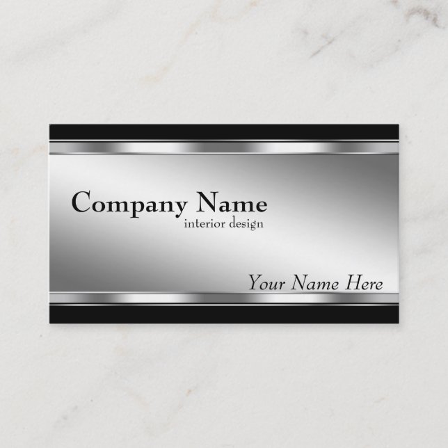 Classy Elegant Silver and Black Business Card (Front)