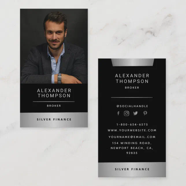 Classy Elegant Silver CEO Professional Photo Business Card | Zazzle