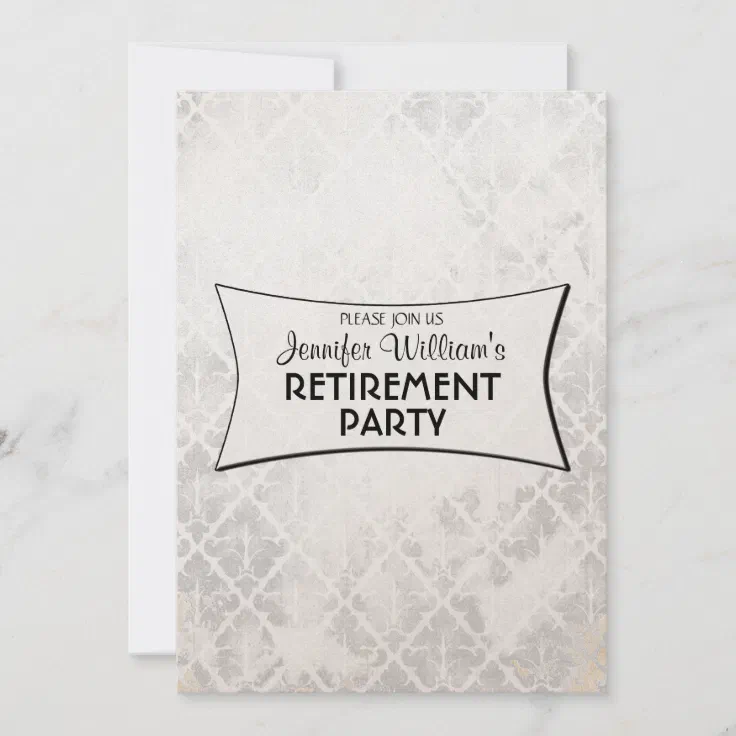 Classy Elegant Silver Damask Retirement Party Invitation 