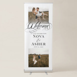 Classy Elegant Simple 2 Photo Wedding Welcome Retractable Banner