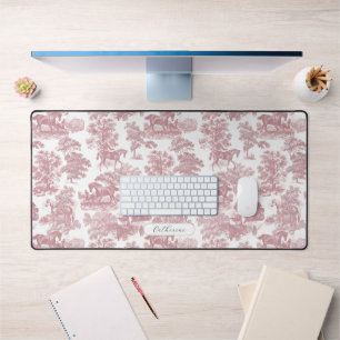 Classy Elegant Soft Pink Horses Toile with Name Desk Mat