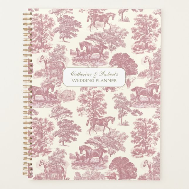 Classy Elegant Soft Pink Horses Toile with Name Planner (Front)