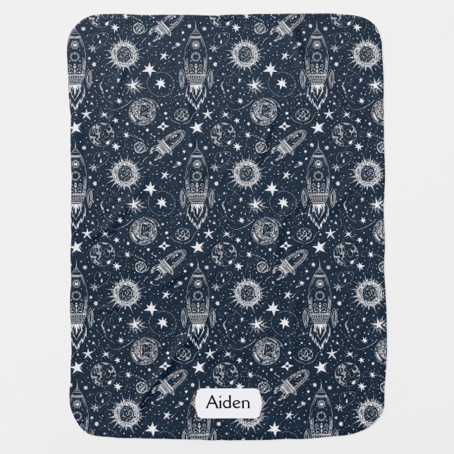 Classy Elegant Spaceship Rockets Stars Baby Boy Baby Blanket (Front)