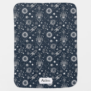 Classy Elegant Spaceship Rockets Stars Baby Boy Blanket